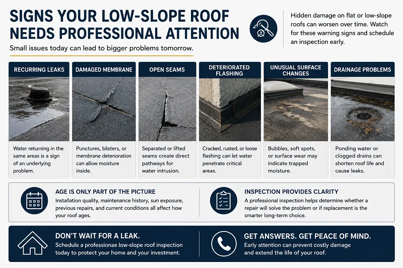 Signs Your Existing Low-Slope Roof Needs Professional Attention