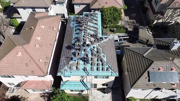 sky blue roof under construction