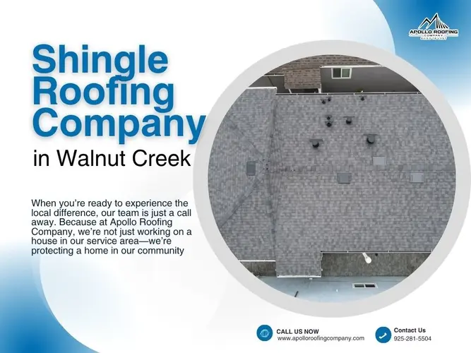 Shingle roof installation in Walnut Creek by Apollo Roofing Company – durable roofing solution for Mediterranean climate