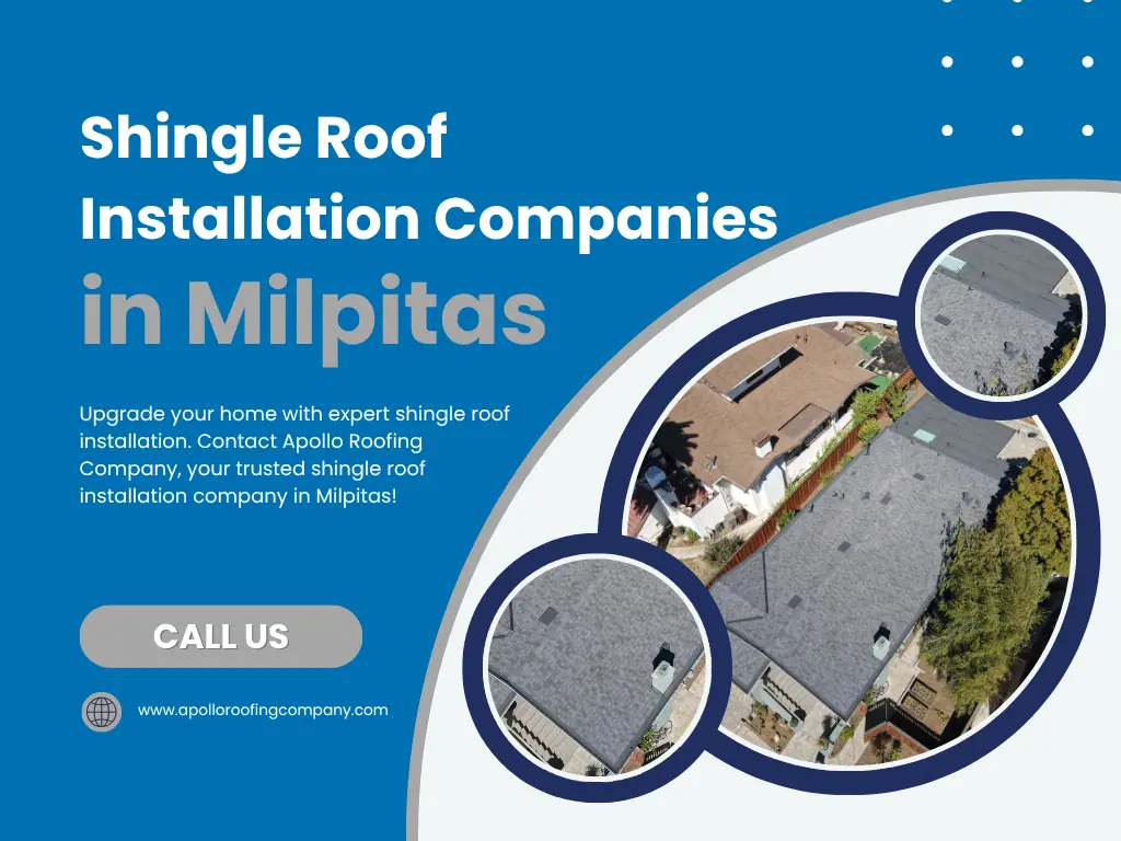 Aerial view of shingle roof installations in Milpitas homes by Apollo Roofing Company