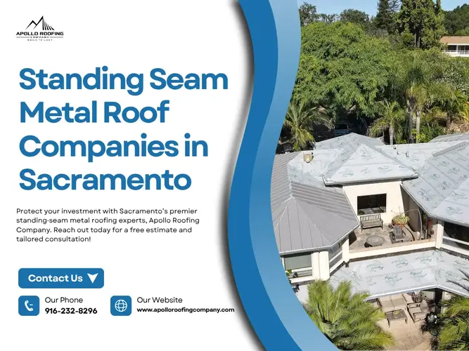 Standing seam metal roof installation on a modern Sacramento home surrounded by trees