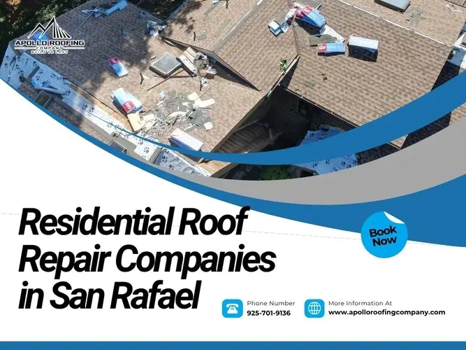 Top view of a newly repaired residential roof in San Rafael