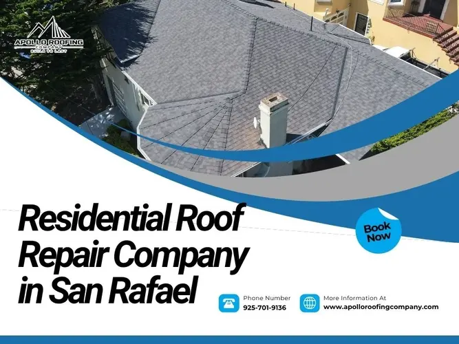 Top view of a well-maintained residential roof in San Rafael, highlighting quality shingles and clean layout