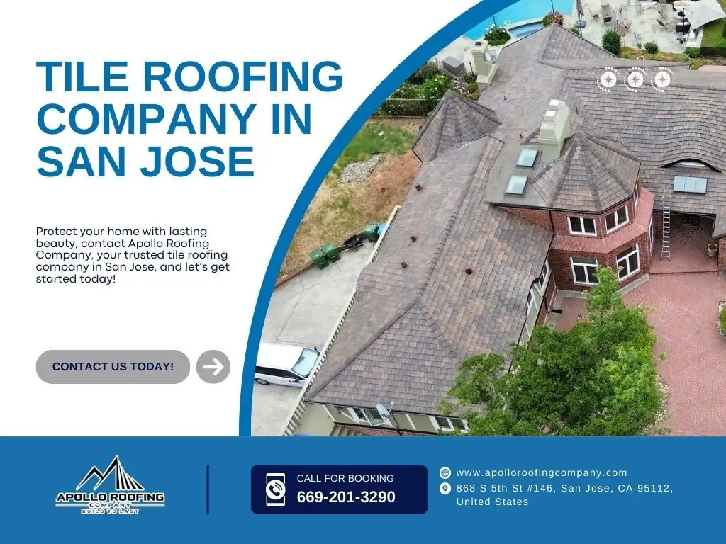 Drone view of a San Jose home with a completed tile roof by Apollo Roofing Company