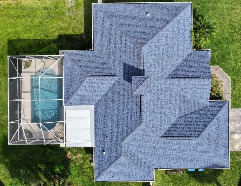 Durable shingle roofing installation in San Rafael home with pool enclosure