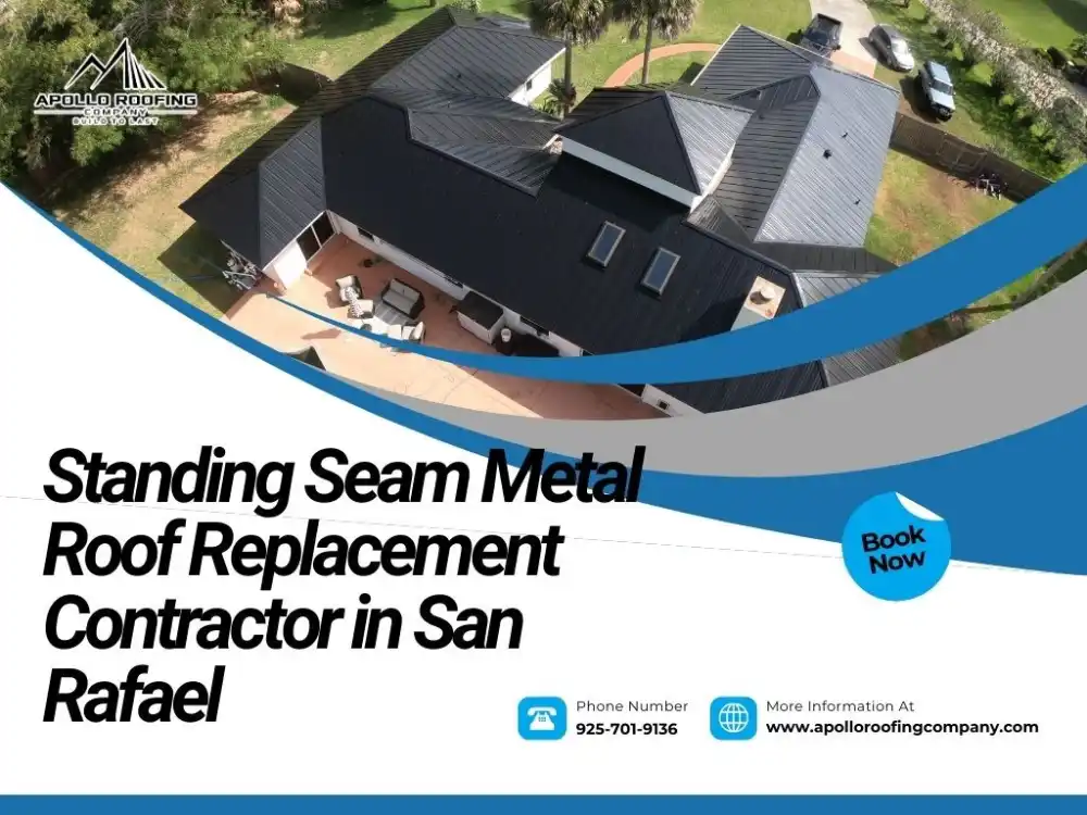 San Rafael home with standing seam metal roof by Apollo Roofing Company