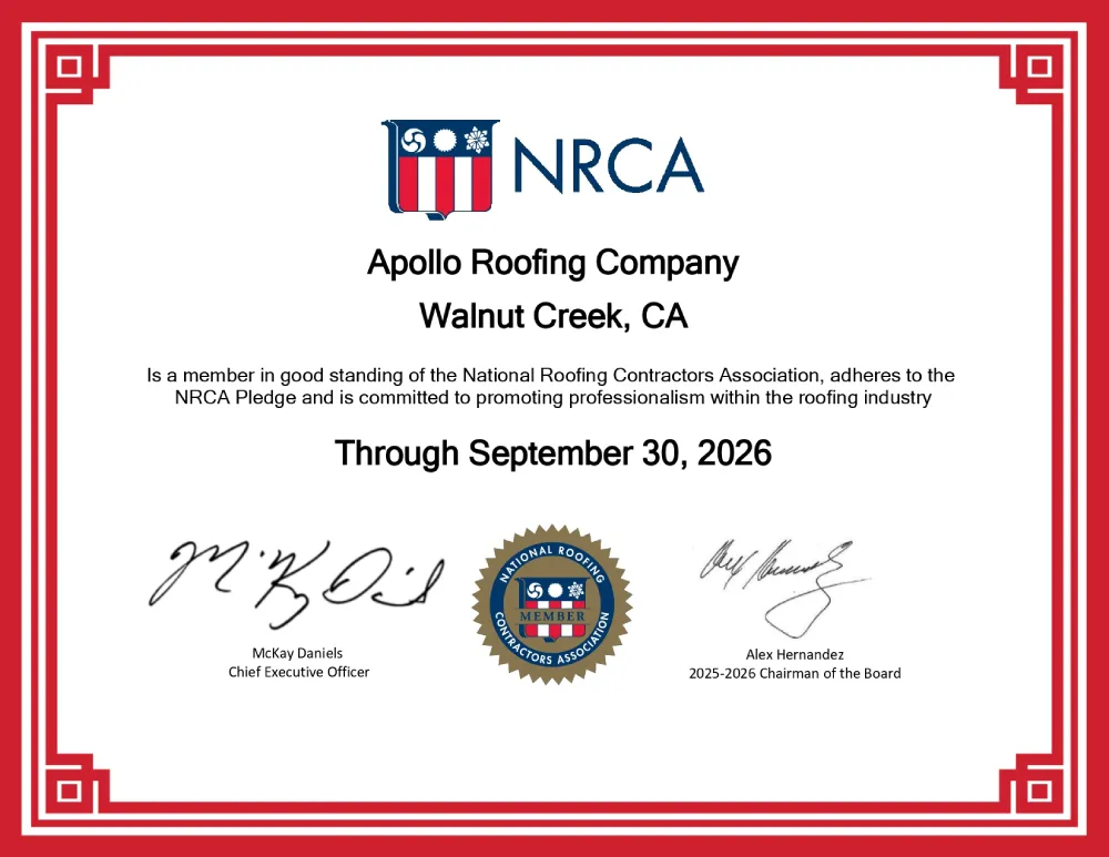 NRCA Membership Certificate - Apollo Roofing Company