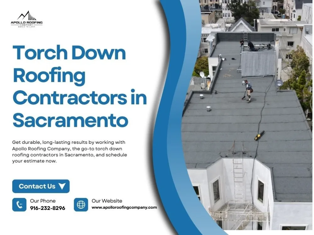 Professional roofers performing torch down roofing work in Sacramento