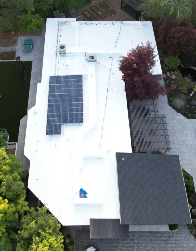 TPO roof surface with clean white reflective membrane shown from above