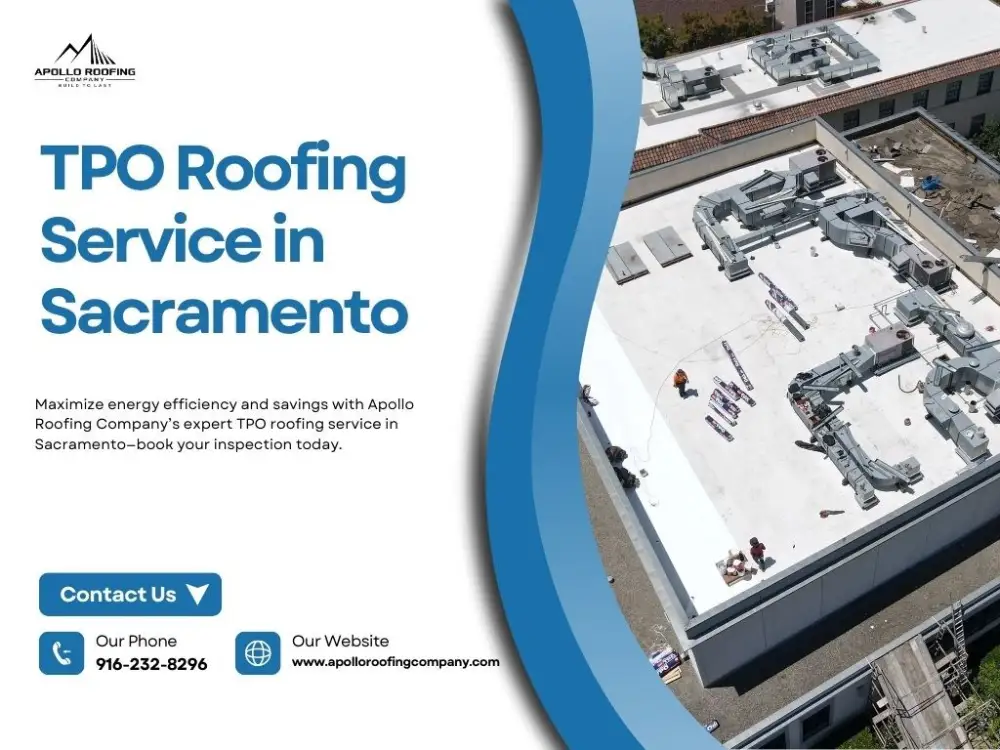 TPO roofing service on commercial flat roof by Sacramento contractors