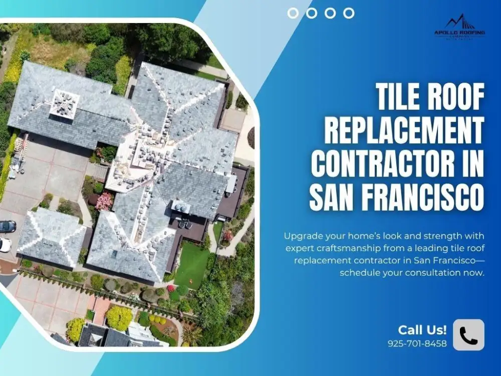 Aerial view of a San Francisco neighborhood with tile roof replacement