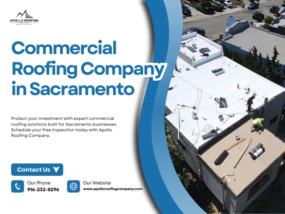 Commercial roofing company repairing flat white roof in Sacramento