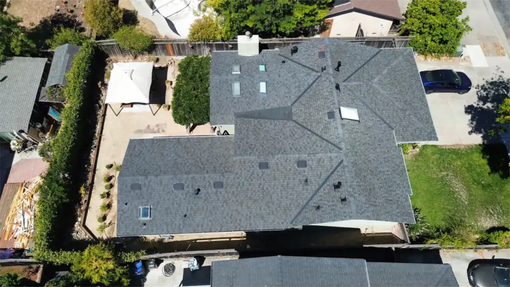 Professional roof repair company removing dark streaks from shingles