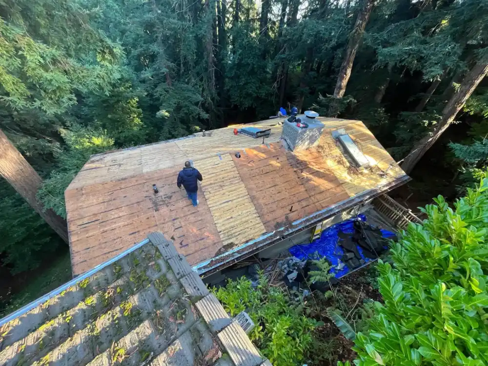 Roofer providing expert roof replacement service for Walnut Creek home
