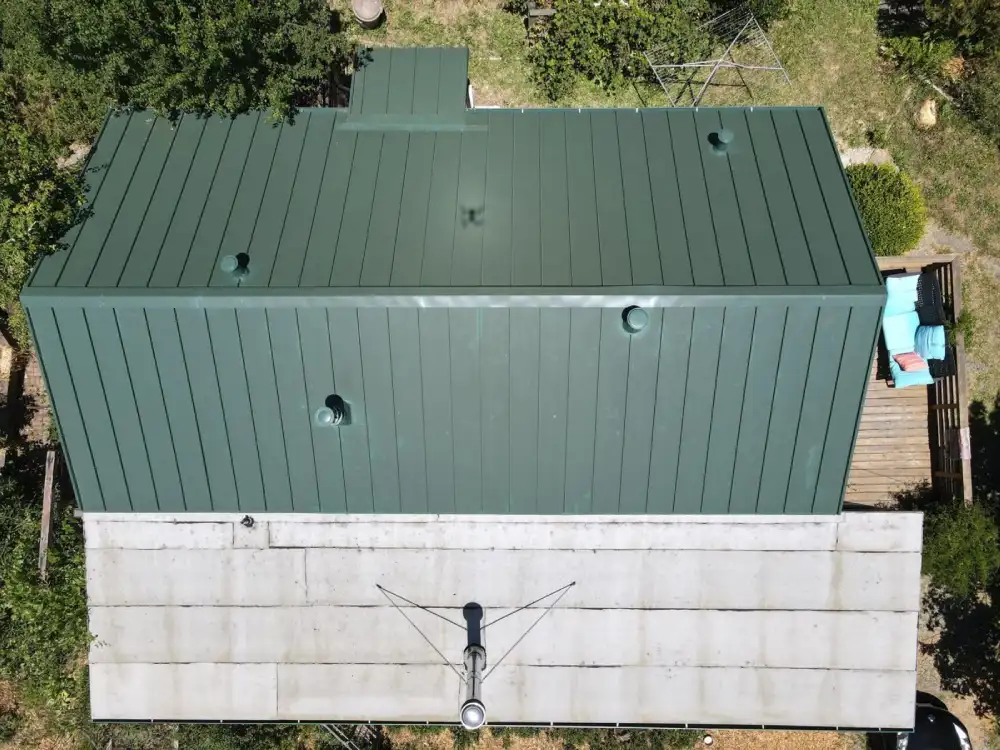 Metal roofing installed on a home with coastal Marin County landscape