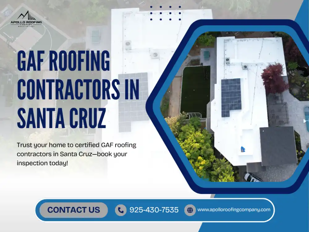 Modern white GAF roof with solar panels in Santa Cruz neighborhood