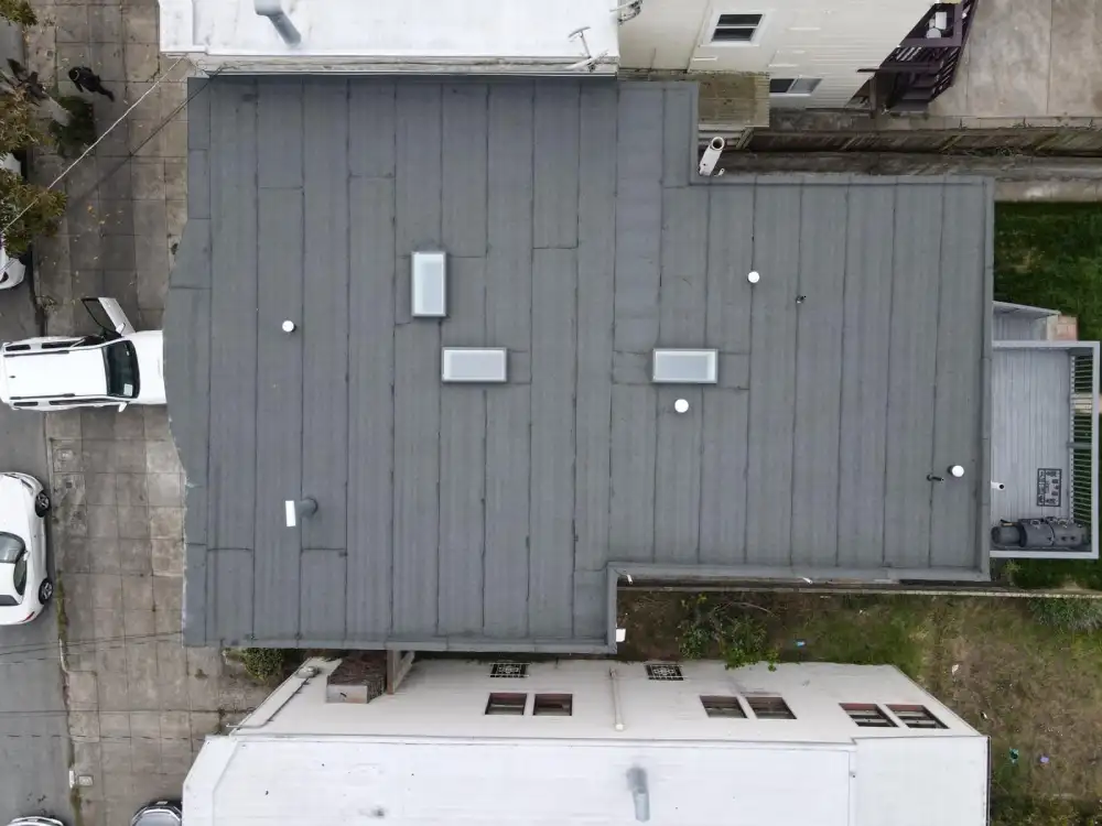 Residential area in San Rafael showing work done by torch down roofing contractor