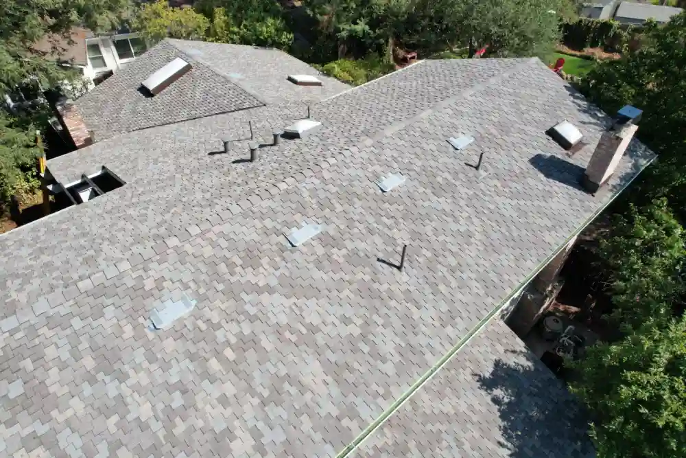 Top-down view of a Walnut Creek home with energy efficient GAF shingles