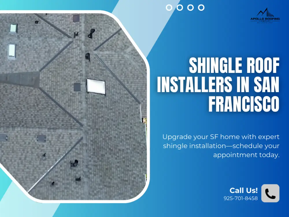 Top view of newly installed shingles in a San Francisco roofing