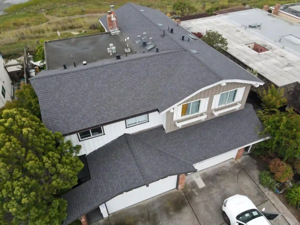 Aerial shot of a professionally roofed San Francisco home