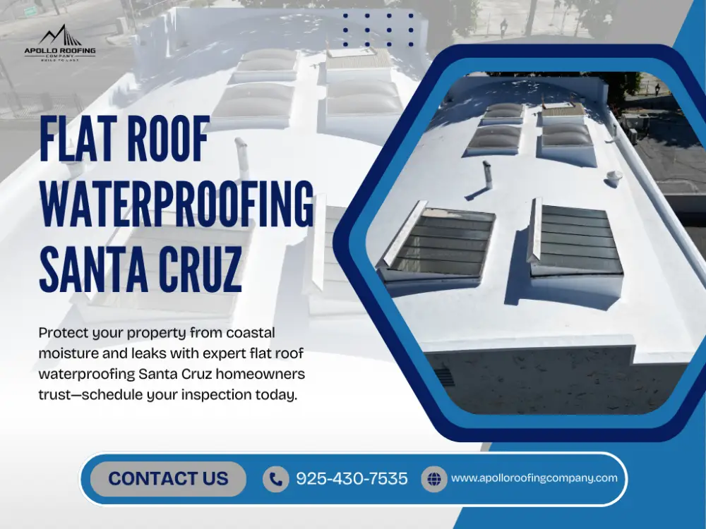 Commercial flat roof in Santa Cruz reinforced with waterproofing against rain and wind