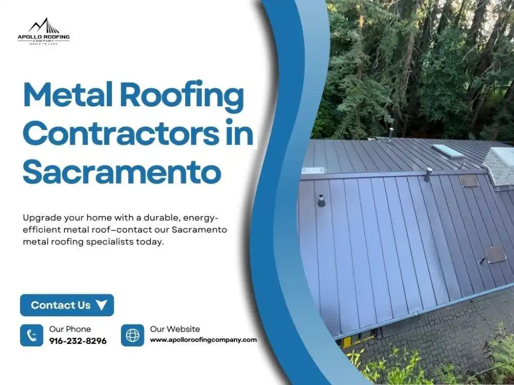 Sacramento home with newly installed standing-seam metal roof by Apollo Roofing