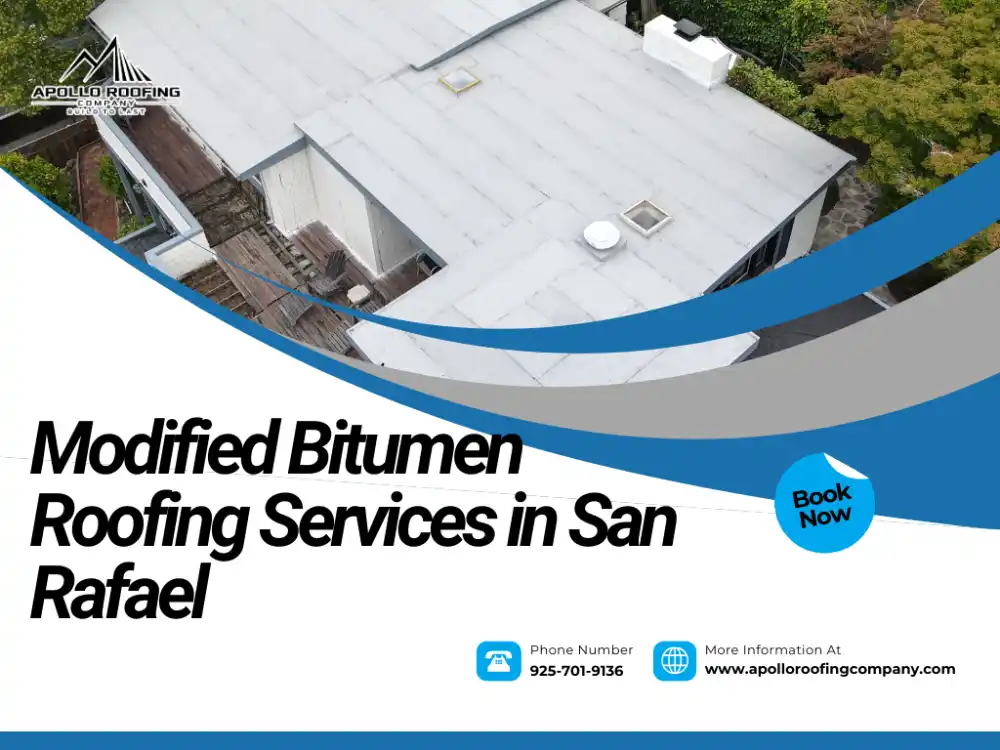 Winter roof inspection by modified bitumen roofing crew in San Rafael