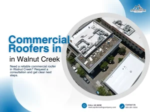 Commercial roofing in Walnut Creek with large white roof surfaces