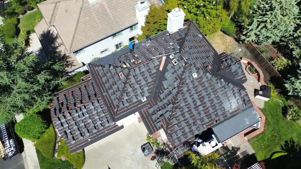San Rafael house with new shingle roof under construction