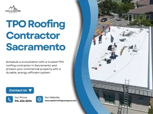 Workers installing white TPO roofing system on commercial rooftop