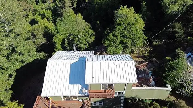 white roof in forest dense trees
