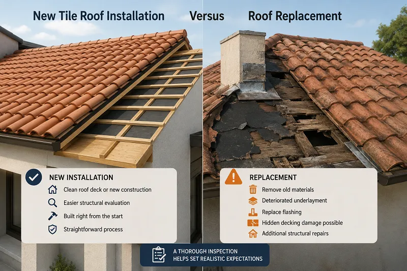 New Tile Roof Installation Versus Roof Replacement