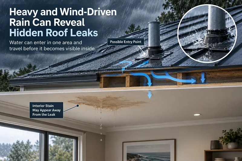 Heavy and Wind-Driven Rain Can Reveal Hidden Roof Leaks